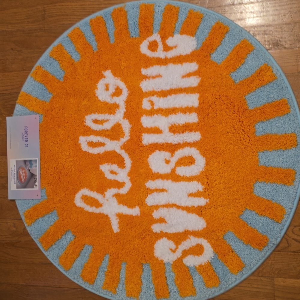 FOREVER 21 BRAND HOME ROUND "HELLO SUNSHINE" ORANGE & BLUE RUG 30" ROUND - Picture 2 of 10